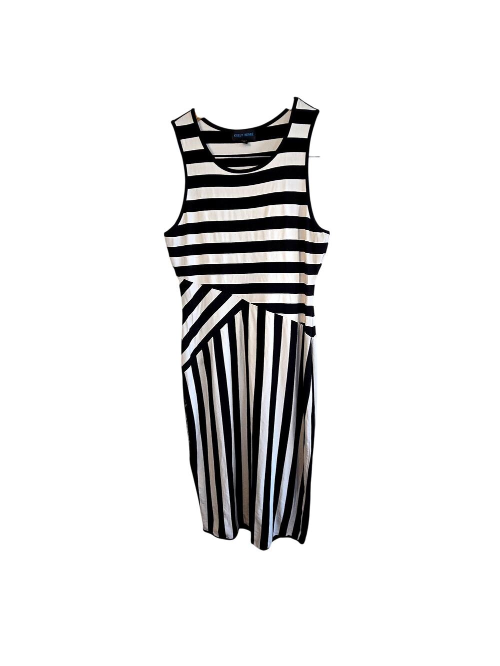 Medium Kelly Renée Black & White Striped Fitted Midi Dress
